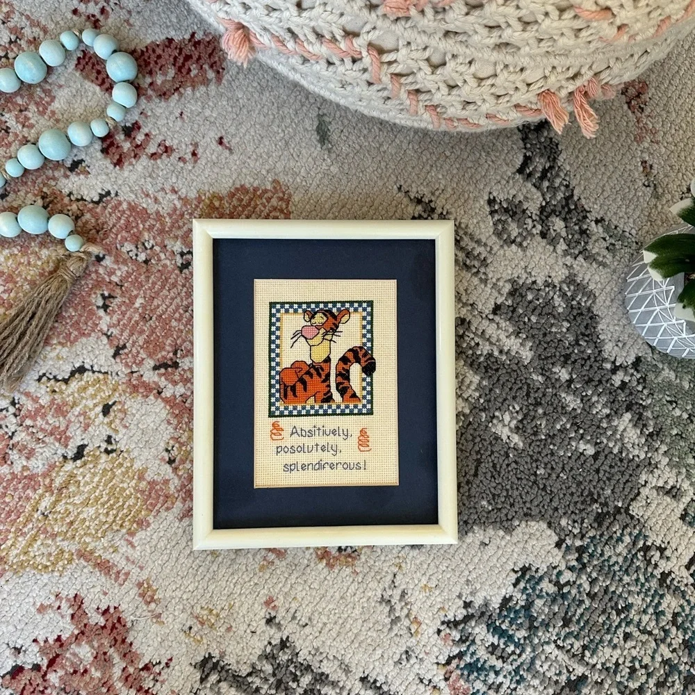 Disney Tigger Handmade Cross-Stitch Art in Cream Frame splendiferous